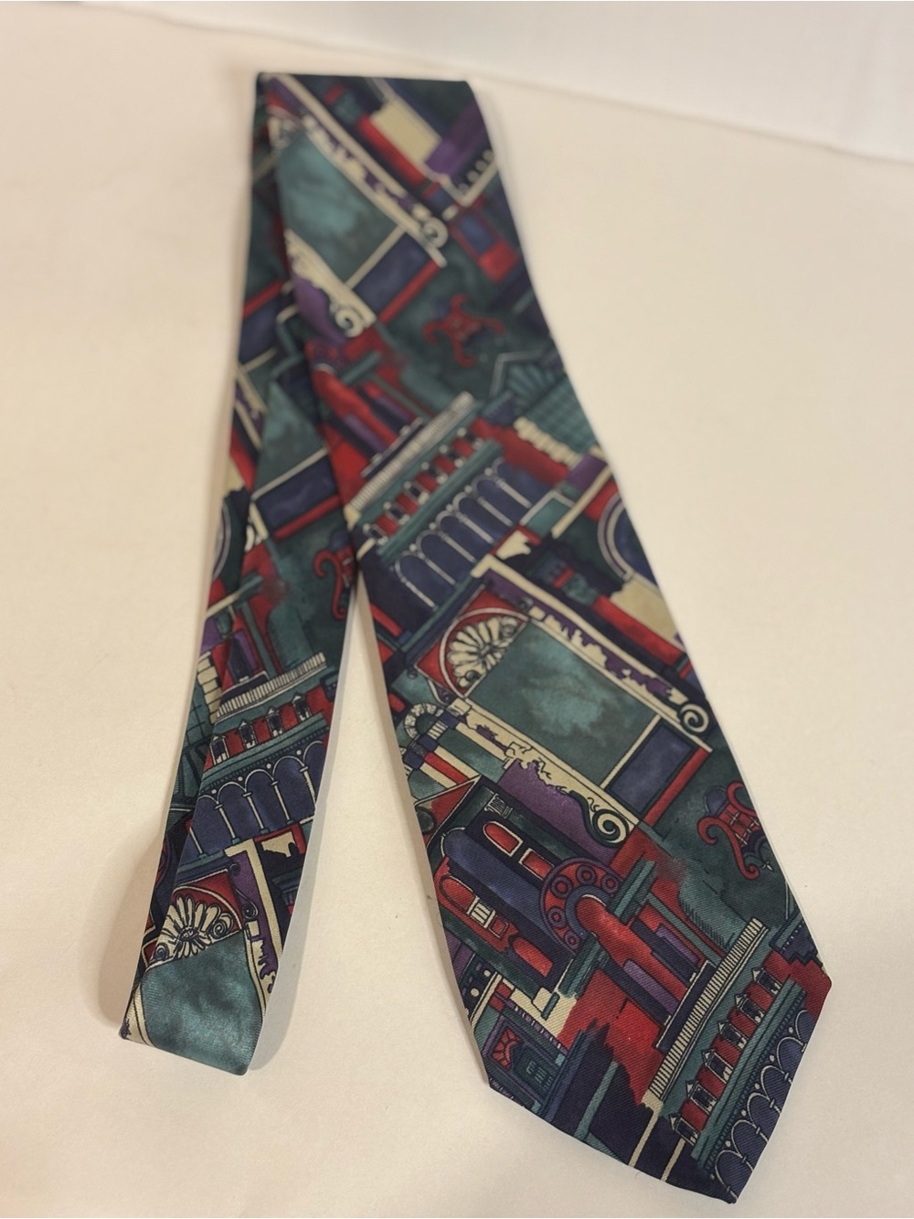Structure Architectural Pattern italian fabric Tie in Teal, Red, Navy